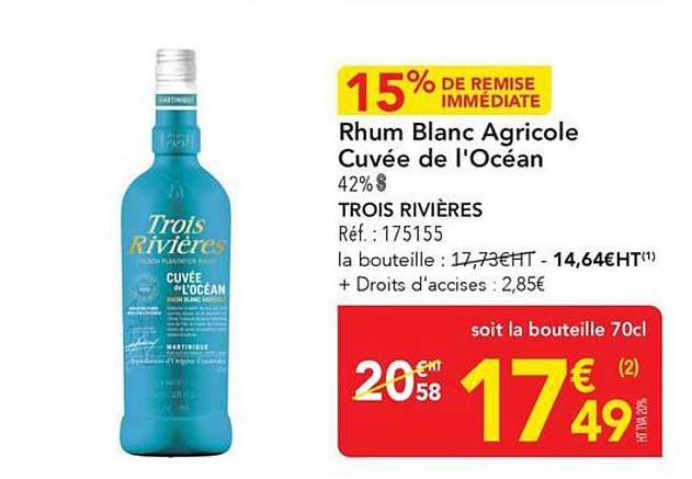 15% DE REMISE IMMÉDIATE Rhum Blanc Agricole Cuvée de l'Océan