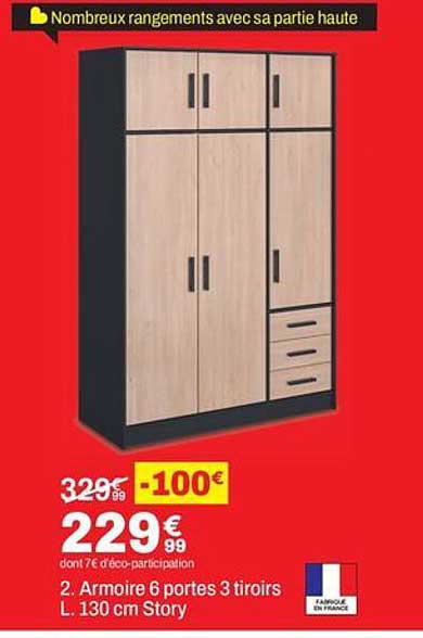 2. Armoire 6 portes 3 tiroirs L. 130 cm Story