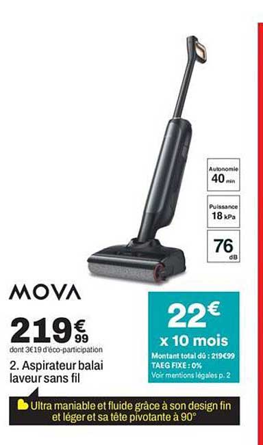 2. Aspirateur balai laveur sans fil