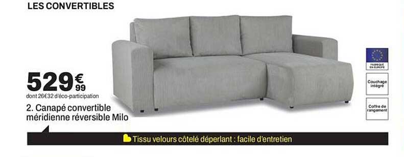 2. Canapé convertible méridienne réversible Milo