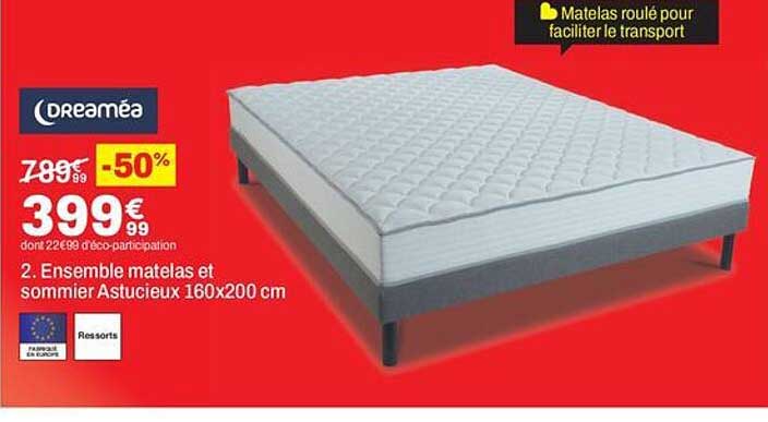 2. Ensemble matelas et sommier Astucieux 160x200 cm