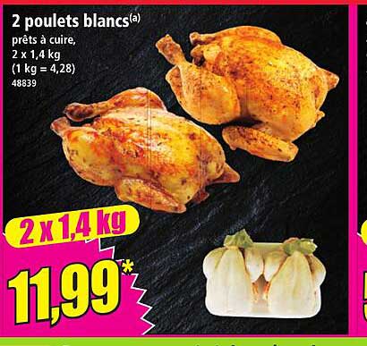 2 poulets blancs(a) prêts à cuire, 2 x 1,4 kg