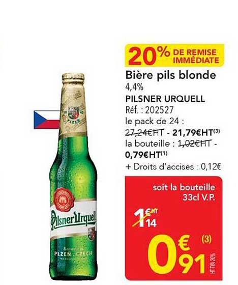 20% DE REMISE IMMÉDIATE Bière pils blonde 4,4% PILSNER URQUELL Réf. : 202527