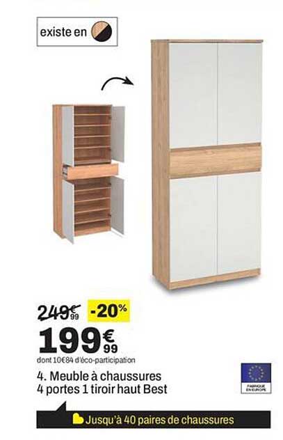 4 Meuble à chaussures 4 portes 1 tiroir haut Best