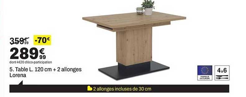 5. Table L. 120 cm + 2 allonges Lorena