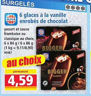 6 glaces à la vanille enrobés de chocolat