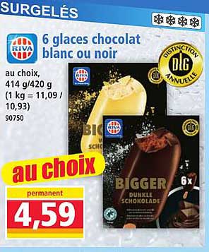 6 glaces chocolat blanc ou noir