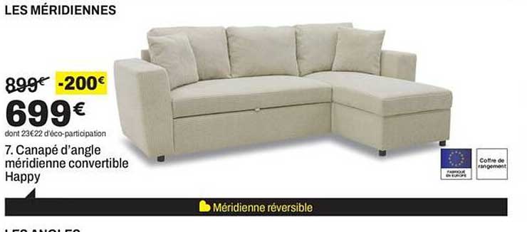 7. Canapé d'angle méridienne convertible Happy
