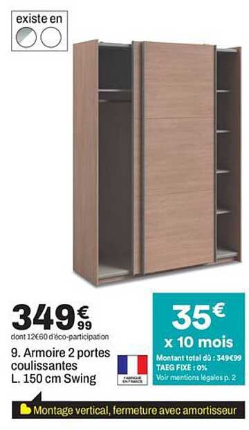 9. Armoire 2 portes coulissantes L. 150 cm Swing