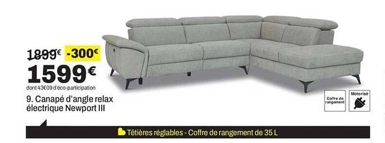 9. Canapé d'angle relax électrique Newport III