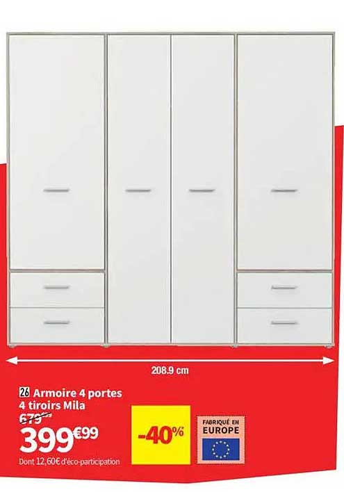 Armoire 4 portes 4 tiroirs Mila