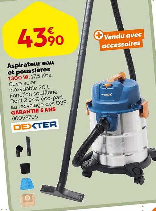 Aspirateur eau et poussières 1300 W, 17,5 Kpa.