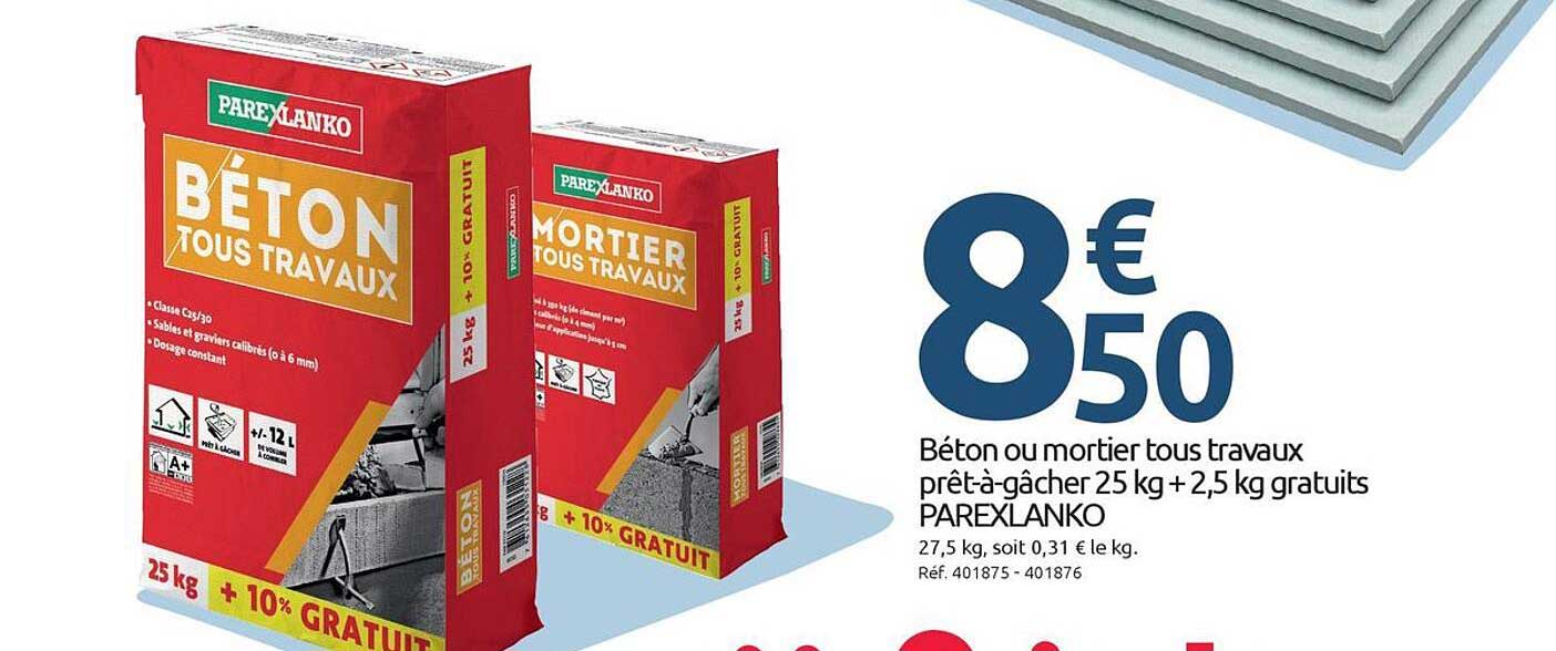 Béton ou mortier tous travaux prêt-à-gâcher 25 kg + 2,5 kg gratuits PAREXLANKO