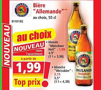 Bière "Allemande" au choix, 50 cl