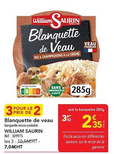 Blanquette de veau barquette micro-ondable WILLIAM SAURIN