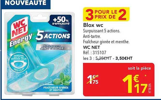Blox Wc Surpuissant 5 actions. Anti-tartre. Fraîcheur givrée et menthe. WC NET