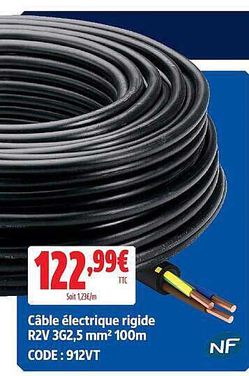 Câble électrique rigide R2V 3G2,5 mm² 100m