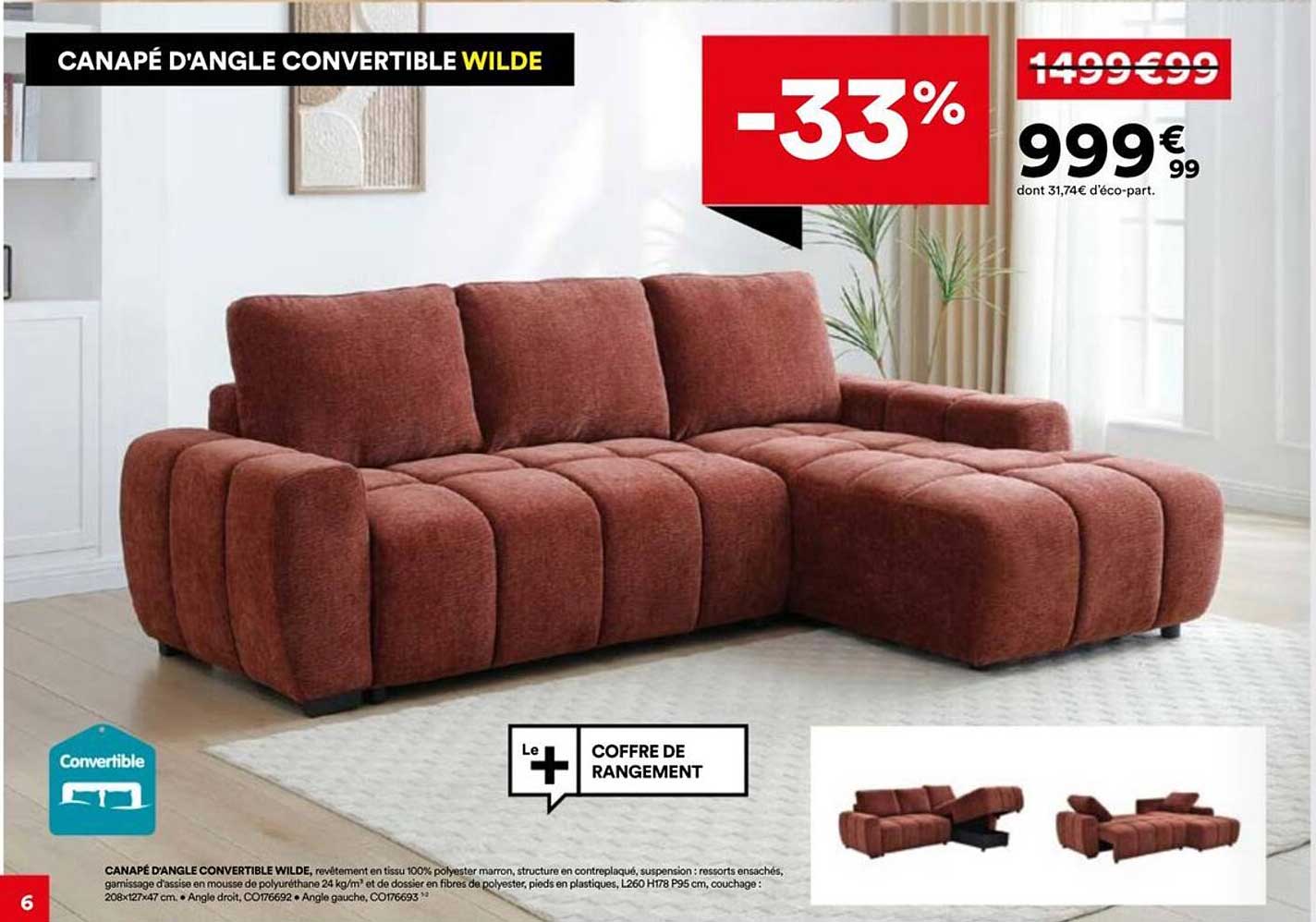 CANAPÉ D'ANGLE CONVERTIBLE WILDE