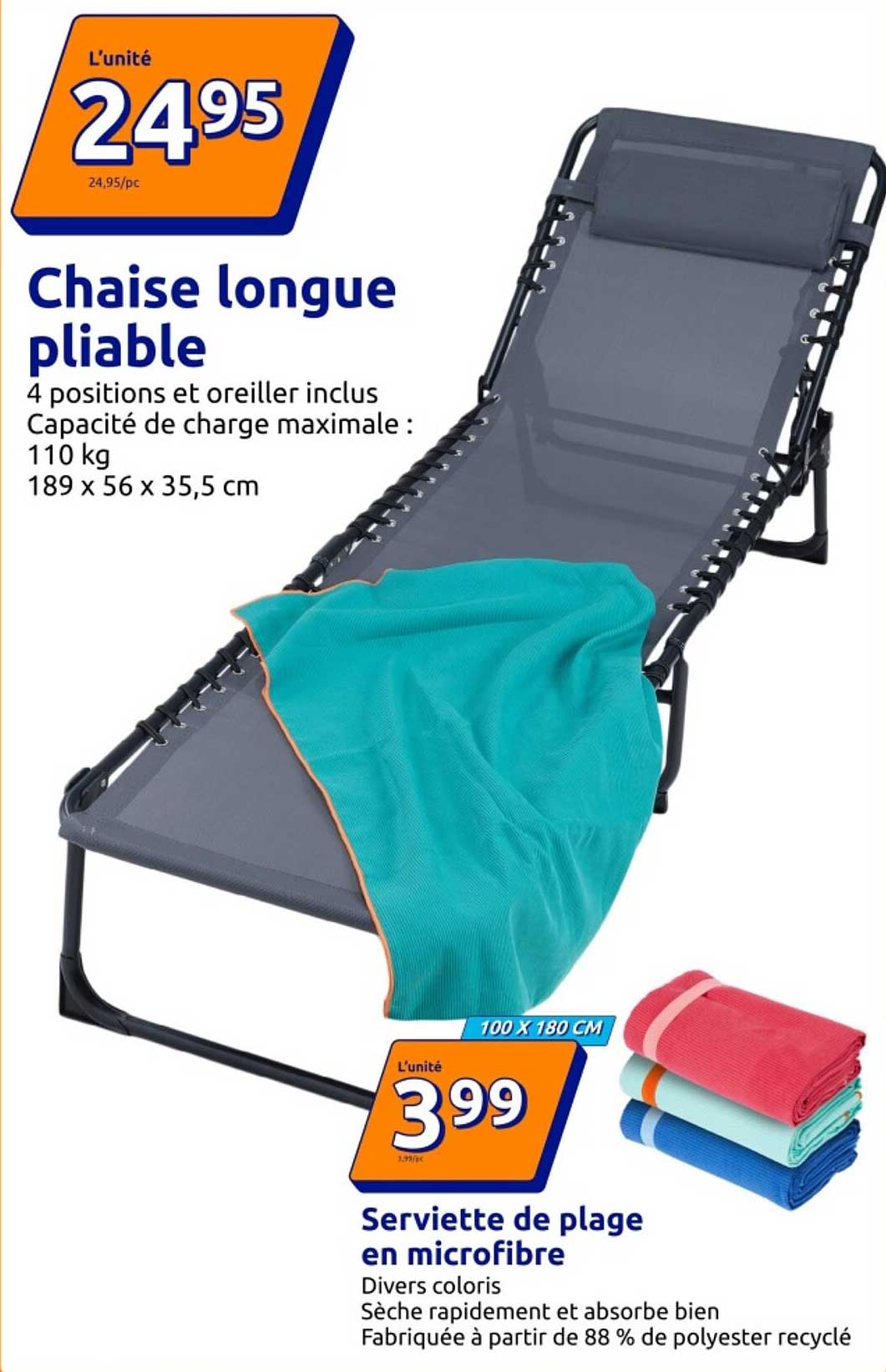 Chaise longue pliable