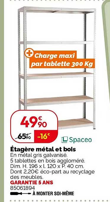 Charge maxi par tablette 300 Kg
