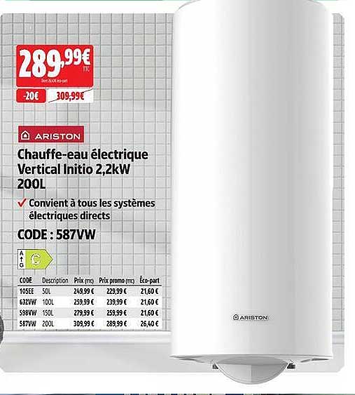 Chauffe-eau électrique Vertical Initio 2,2kW 200L