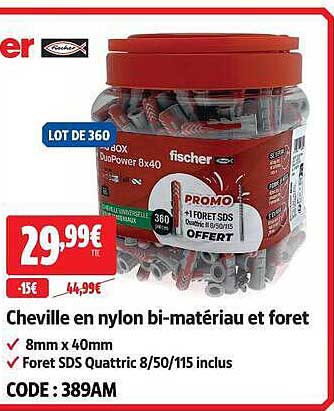 Cheville en nylon bi-matière et foret