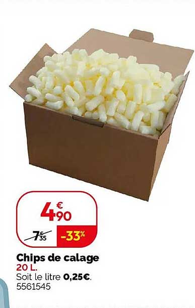 Chips de calage 20 L. Soit le litre 0,25€.
