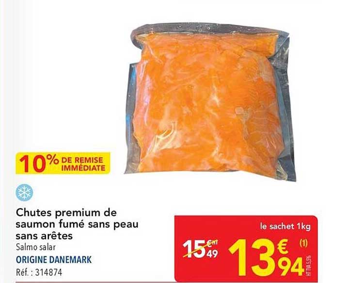 Chutes premium de saumon fumé sans peau sans arêtes