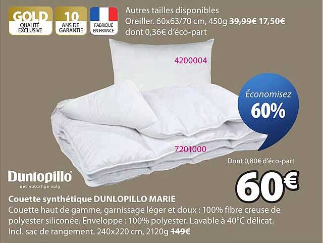 Couette synthétique DUNLOPILLO MARIE