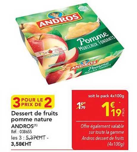 Dessert de fruits pomme nature ANDROS