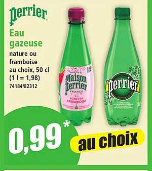 Eau gazeuse nature ou framboise au choix, 50 cl (1 l = 1,98)