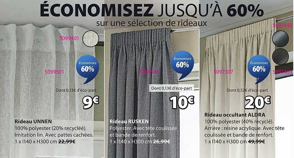 Économisez jusqu’à 60% sur une sélection de rideaux