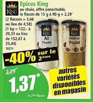 Epices King au choix, offre panachable, le flacon de 15 g à 90 g = 2,29€