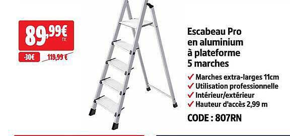 Escabeau Pro en aluminium à plateforme 5 marches