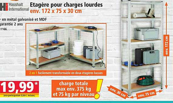 Etagère pour charges lourdes env. 172 x 75 x 30 cm