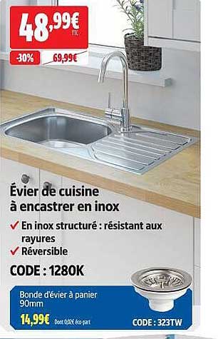 Évier de cuisine à encastrer en inox