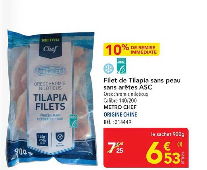 Filet de Tilapia sans peau sans arêtes ASC