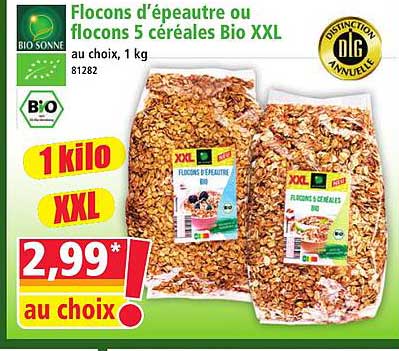 Flocons d'épeautre ou flocons 5 céréales Bio XXL au choix, 1 kg