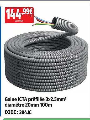 Gaine ICTA préfilée 3x2.5mm² diamètre 20mm 100m