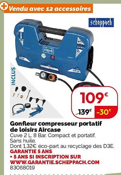 Gonfleur compresseur portatif de loisirs Aircase