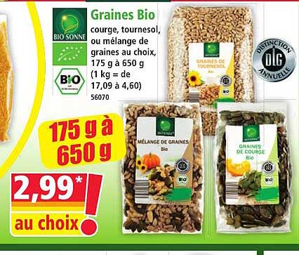 Graines Bio courge, tournesol, ou mélange de graines au choix, 175 g à 650 g