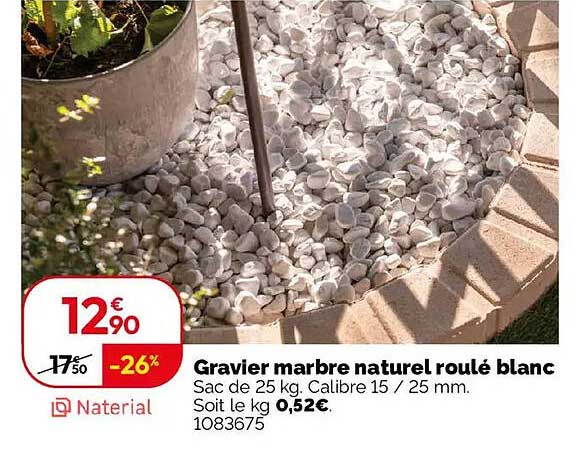 Gravier marbre naturel roulé blanc