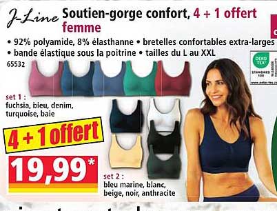 J-Line Soutien-gorge confort, 4 + 1 offert femme