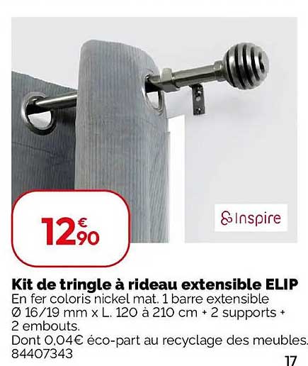 Kit de tringle à rideau extensible ELIP