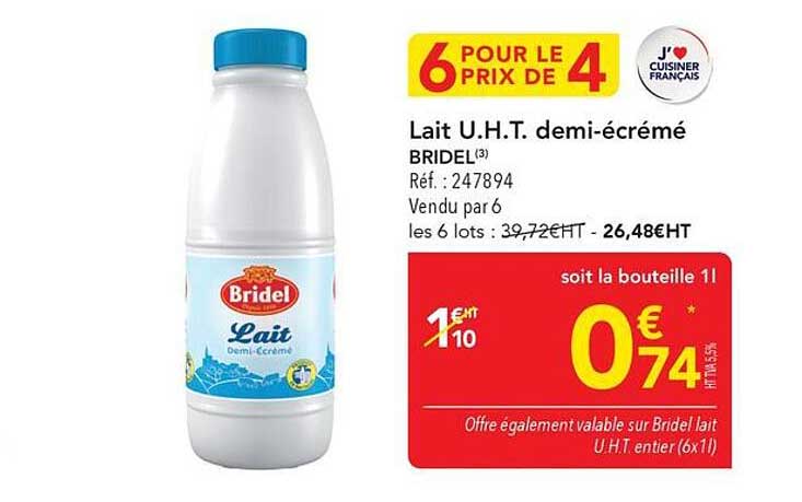 Lait U.H.T. demi-écrémé BRIDEL