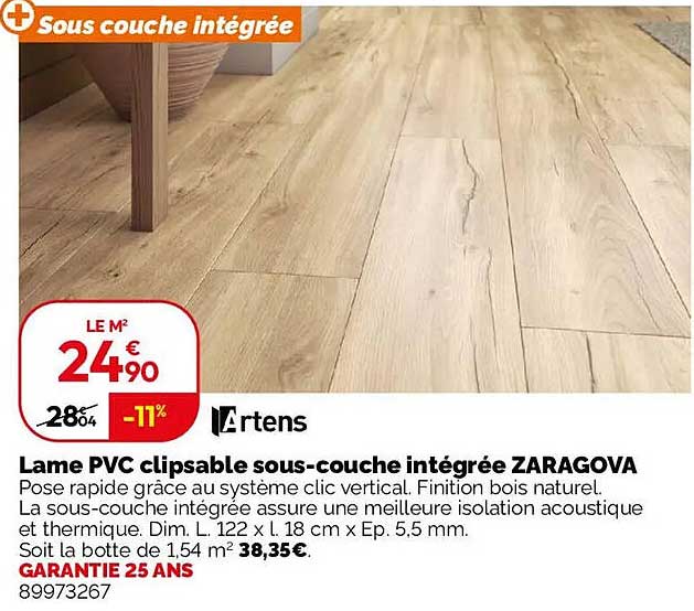 Lame PVC clipsable sous-couche intégrée ZARAGOVA