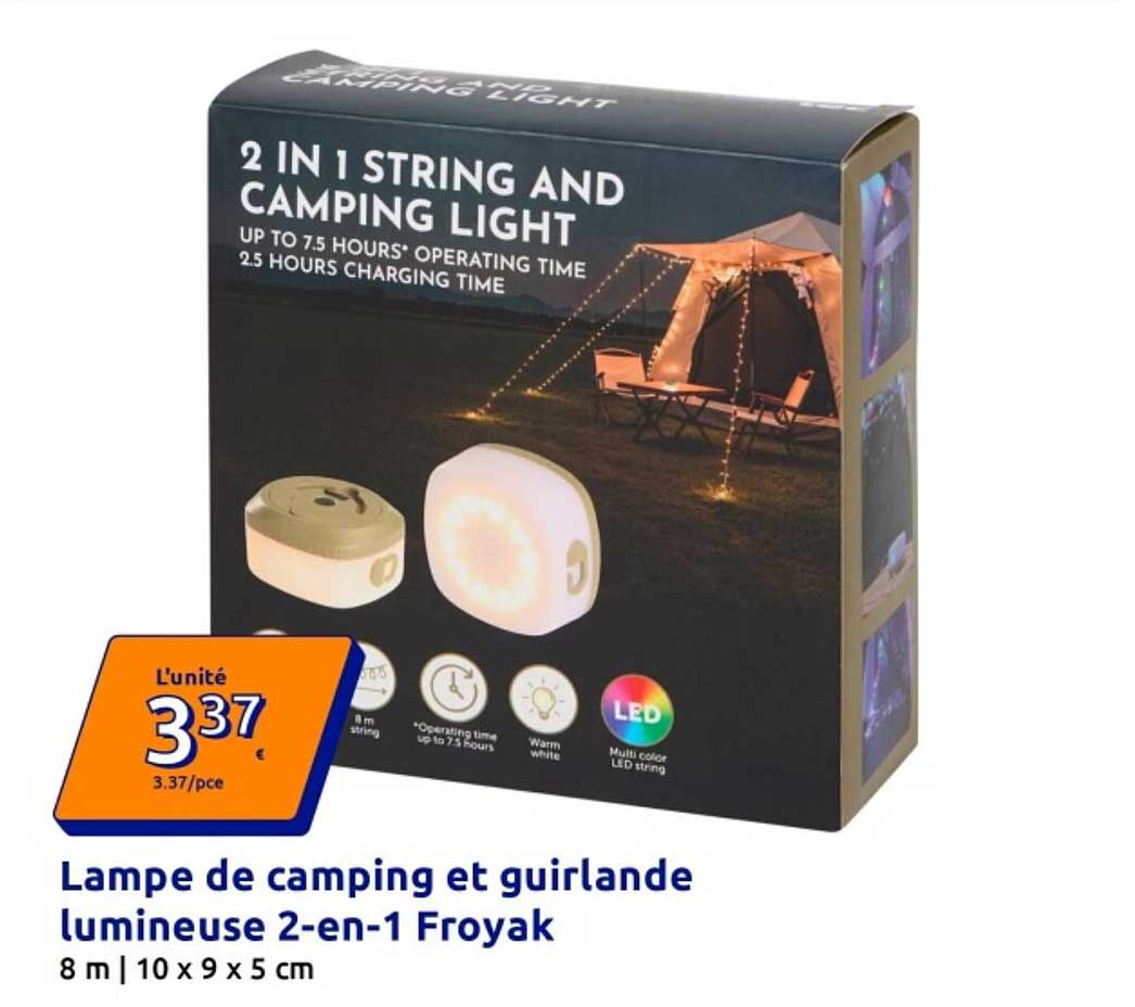 Lampe de camping et guirlande lumineuse 2-en-1 Froyak