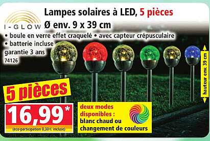 Lampes solaires à LED, 5 pièces Ø env. 9 x 39 cm