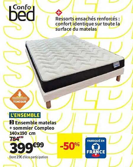 L’ENSEMBLE 3 Ensemble matelas + sommier Compleo 140x190 cm