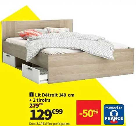 Lit Détroit 140 cm + 2 tiroirs